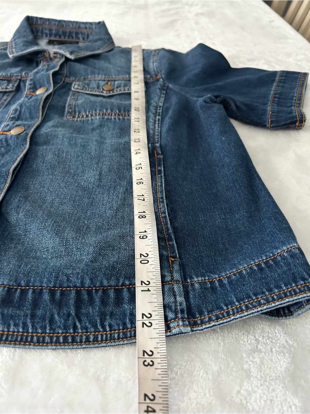 Talbots Short Sleeve Blue Jean Button Up Denim Jacket Women’s Size Large - Picture 8 of 9